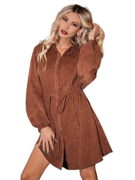 

lantern sleeve drawstring waist shirt dress g58p#, Black;gray