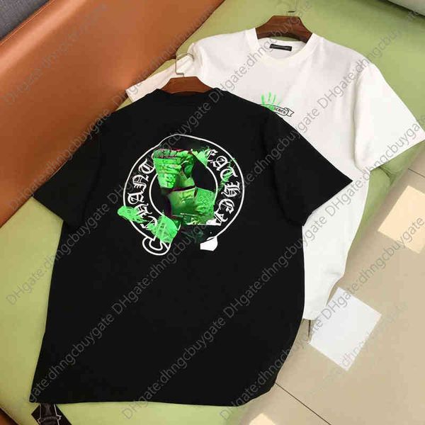 

summer designer ch tide brand round neck short sleeve t-shirt palm graffiti spray horseshoe scroll sanskrit printing for men and women mens, White;black