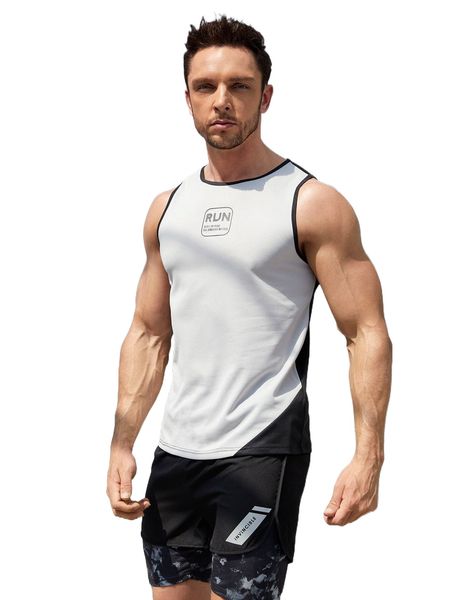 

men two tone letter graphic sports tank j9dk#, White;black