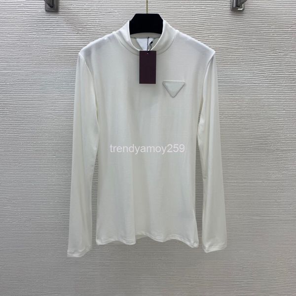 

women's t-shirt bottomed shirt chest inverted triangle letter high neck long sleeve top, White