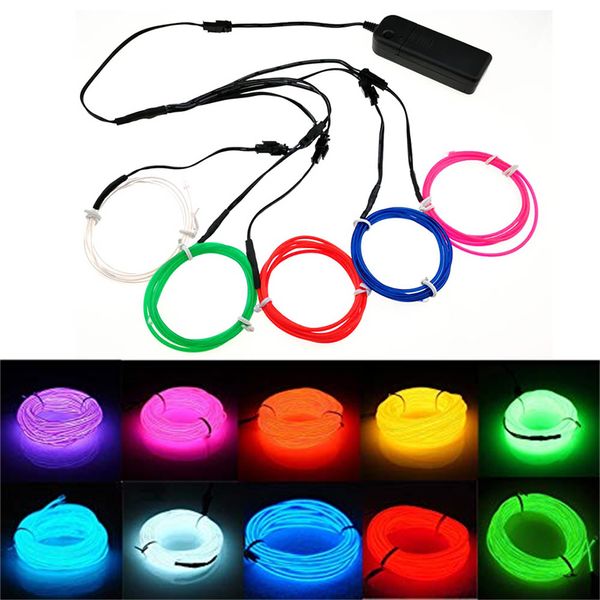 

5 meters glow el wire 10 colors string strips with 3v battery pack adapter flexible waterproof neon led light for mask shoes car