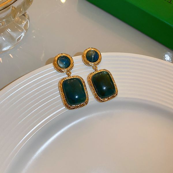

silver needle blue black color geometric circle square triangle earrings design temperament earrings korean vintage eardrop women, Golden