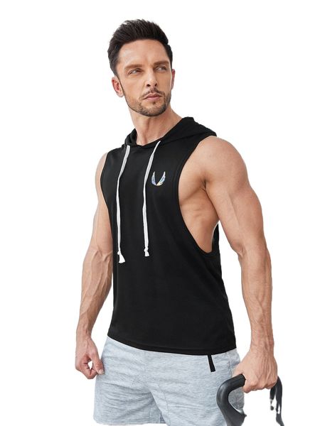 

men wings print drawstring hooded sports tank n65n#, White;black