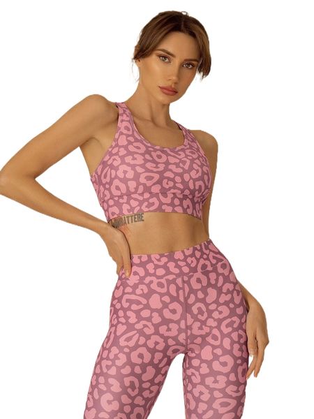 

vutru racer back leopard pattern sports bra s9xv#, Gray