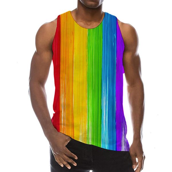 

rainbow tank for men 3d print colorful sleeveless pattern graphic vest multicolor tees sport gym beach tanks, White;black
