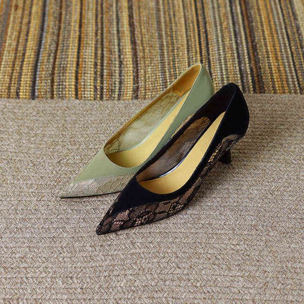 

designer women's high heels casual sandals feminine lace leather pointed high heels european goods light luxury dign women's shoes, Black