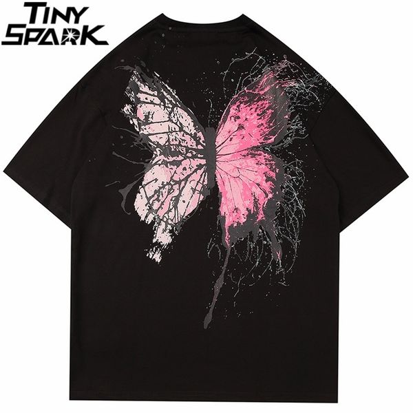 

men t shirt hip hop summer streetwear print cracked butterfly tshirt harajuku short sleeve t-shirt cotton tees hipster 220512, White;black