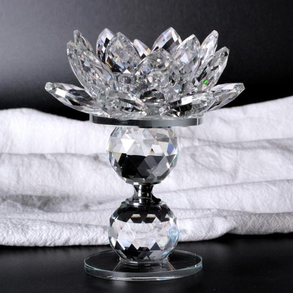 Kerzenhalter 4,72 Zoll K9 Kristallglas Lotusblume Metallhalter Teelicht für Hochzeit und HeimdekorationKerze