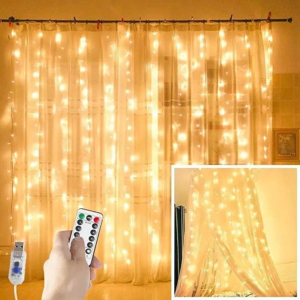 Stringhe Tenda Ghirlanda sulla finestra Stringa USB Luci Fata Festone Telecomando Anno Decorazioni natalizie per la camera da letto domesticaLED LED