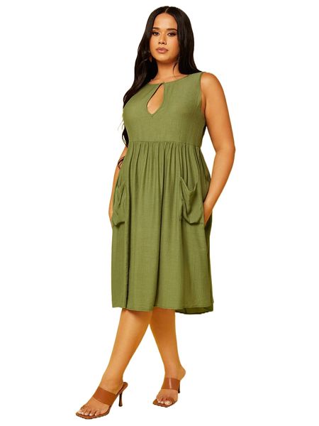 

plus keyhole neck dual pocket dress f0zv#, Black