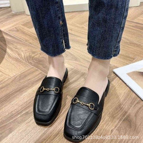 

wear baotou half slippers, women's style, new fashion in spring and summer, french muller shoes, fat feet, mother's 220506, Black