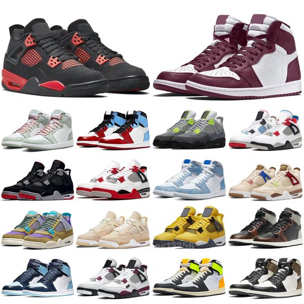 

4 4s basketball shoes university blue black cement pure money trainers silt red splatter metallic green purple men women sneakers