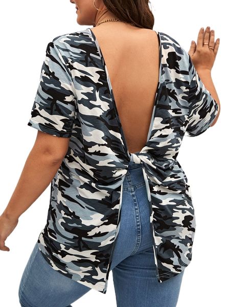 

plus twist open back camo tee m4n8#, Black