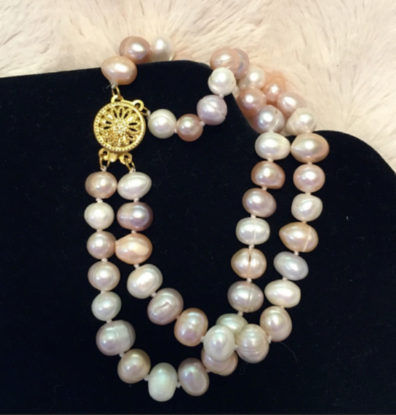 

new 7-8mm double strand freshwater pastel pearl bracelet 7.5&quot, Silver