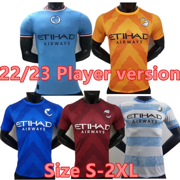 

22 23 haaland soccer jerseys grealish sterling mans cities mahrez fans player version de bruyne foden 2022 2023 football shirt sets uniform, Black;yellow