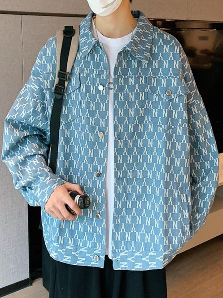 

fashion men jackets 2022 spring autumn turn-down color print design long sleeve korean style aa, Black;brown