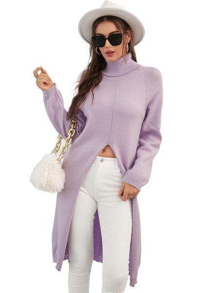 

turtle neck raglan sleeve slit front sweater i8dz#, White;black