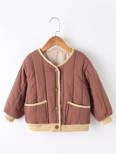 

toddler boys contrast binding double pocket puffer coat she, Blue;gray
