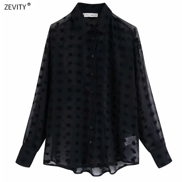 

new fashion dot stitching casual chiffon blouse shirt women long sleeve chic blusas perspective white chemise ls3725 y200828