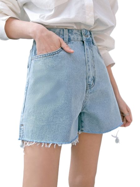 

dazy slant pocket raw hem denim shorts n41f#, White;black