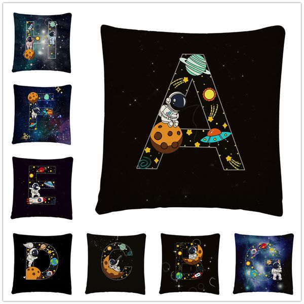 Travesseiro astronauta alfabeto ABC Padrão de desenho animado Caso de almofada Pouco de sofá -sofá de carro 45x45 cm 220623