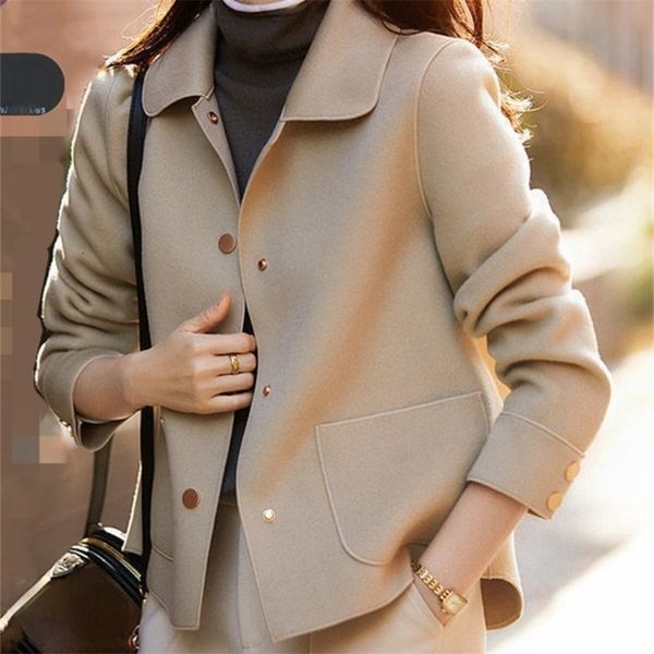 

fashion elegant women coat korean version simple solid color woolen coat temperament loose autumn short jacket women 220809, Black;brown