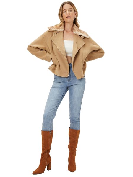 

motf premium wool blend biker overcoat w800#, Black