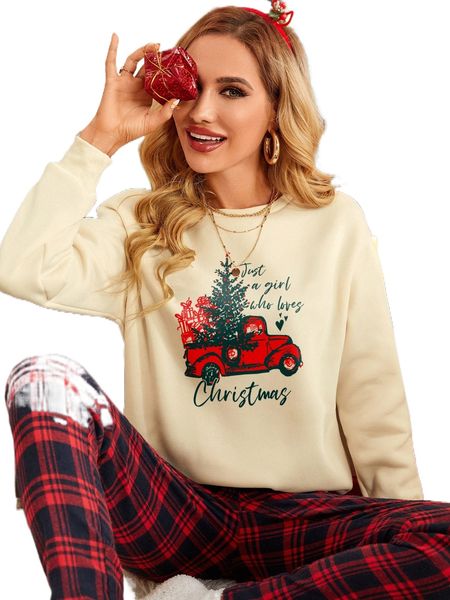 

christmas tree & slogan graphic drop shoulder pullover v5xb#, Black