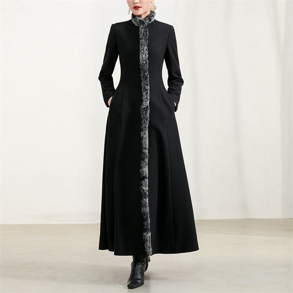 

in 2020 the new autumn/winter seaslong joker high-end female rabbit fur woolen cloth coat coat lj200928, Black
