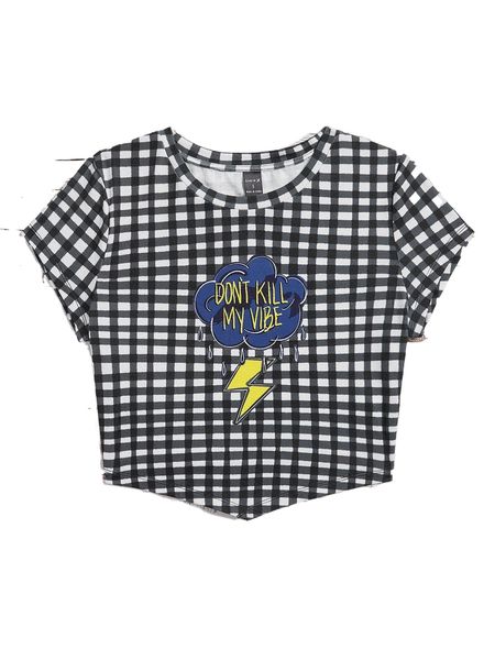 

x sticky geli s.logan & lightning & plaid print hanky hem tee 96s7#, White