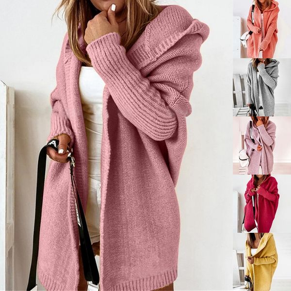 2022 mittellanger Pullover All-Match-Strickjacke Damen koreanische Mode lose Fledermausärmel Pullover Herbst neue lose Damenjacke mit Kapuze als Geschenk zum Muttertag