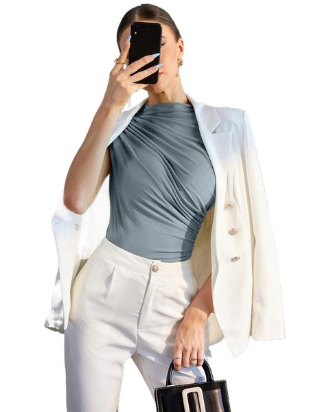 

shoulder pads ruched tank n1f9#, White