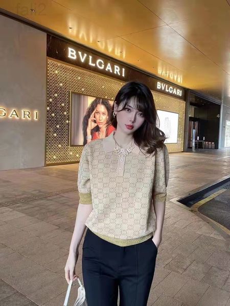

women's sweaters designer 2022 spring and summer new classic gold thread letter jacquard stitching short sleeve sweater polo women&#039, White;black