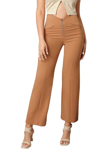 

zip fly straight leg pants p4uu#, Black;white