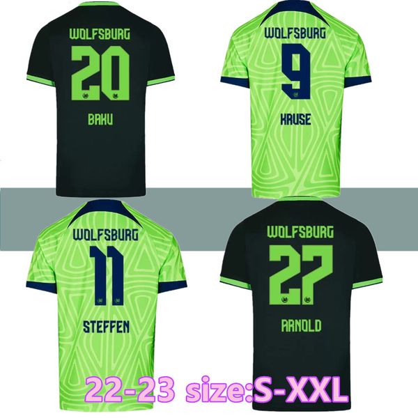 

2022 2023 vfl wolfsburg soccer jerseys home away 22 23 weghorst baku steffen brekalo mehmedi philipp bialek guilavogui arnold xaver ginczek, Black;yellow
