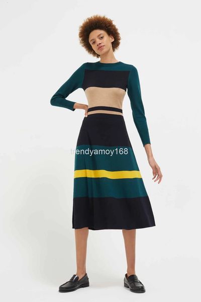 

casual dresses pure autumn and winter 21 cp striped wool dress made by german company, Black;gray