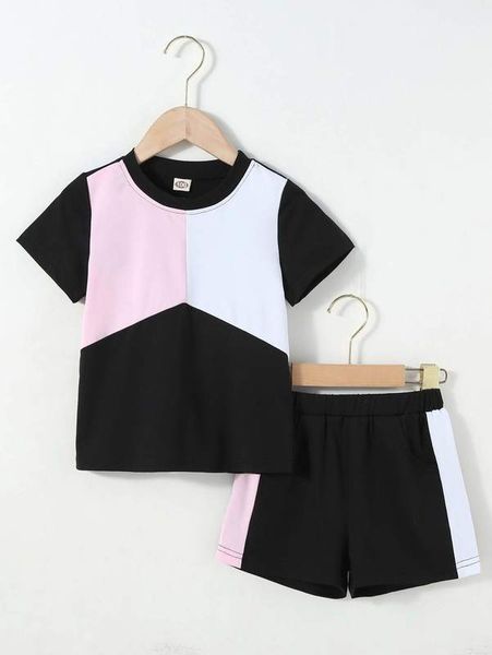 

toddler girls color block tee & shorts she, White