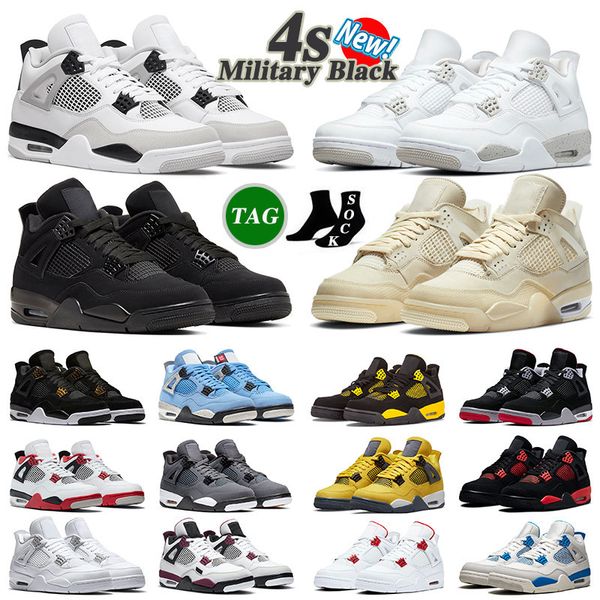 

4 4s men women basketball shoes military black cat sail red thunder university blue white oreo bred patent dark marina blue mocha mid