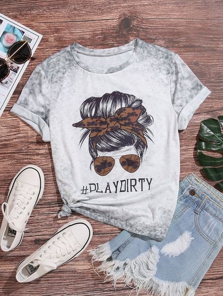

figure & letter graphic tie dye tee n62v#, White