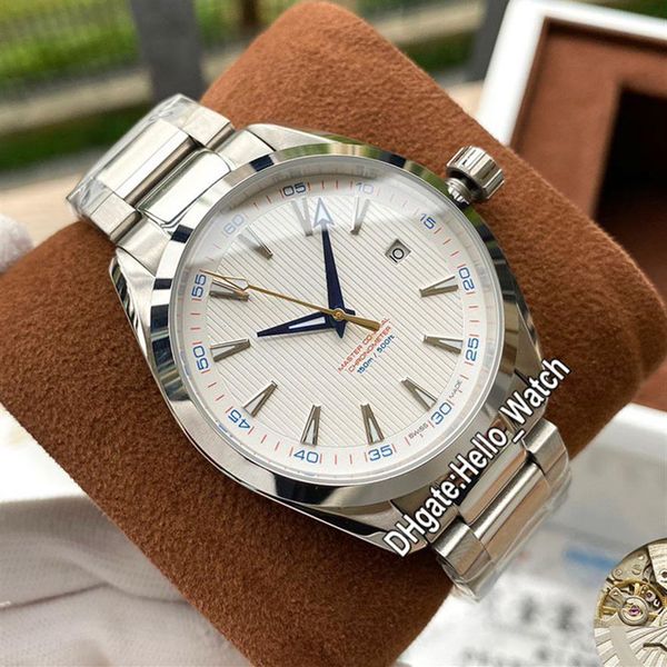 

new date aqua terra 150m 231.10.42.21.02.002 white texture dial blue yellow automatic mens watch stainless steel band watches hell316v, Slivery;brown