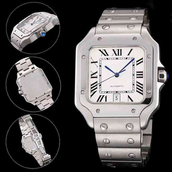 

men fashion watch classic square design stainless steel mens watches automatic movement glide sweep move wristwatches clock, Slivery;brown