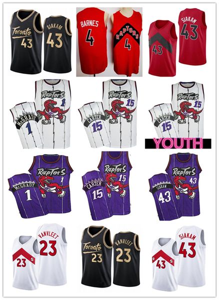 

2022 mens youth kids scottie 4 barnes pascal 43 siakam vince 15 carter jersey basketball tracy 1 mcgrady fred 23 vanvleet, Black;red