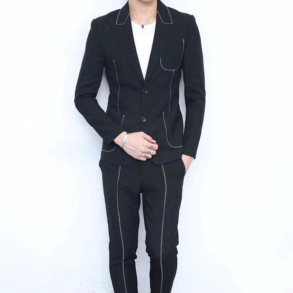 

men's tracksuits men's tracksuits korean version of the fashion casual small suit slim british two-piece wedding groomsman clothin, Gray