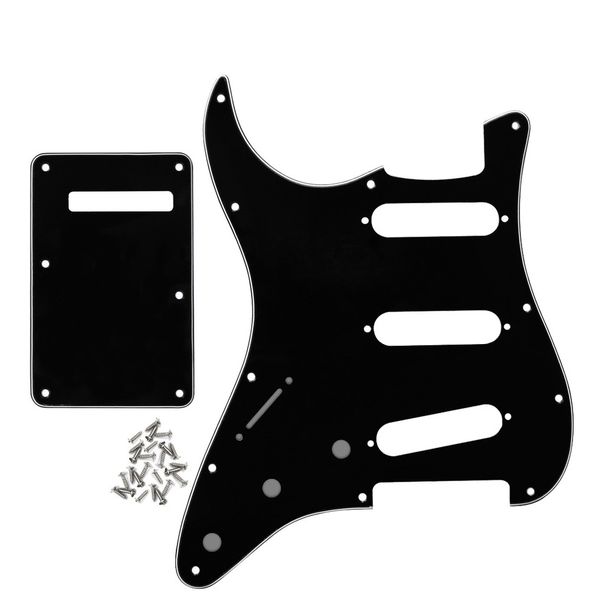 1 Conjunto Canhoto 11 Furos SSS Guitar Pickguard Scratch Plate Backplate Parafusos Black 3Ply Para Peças de Guitarra Elétrica