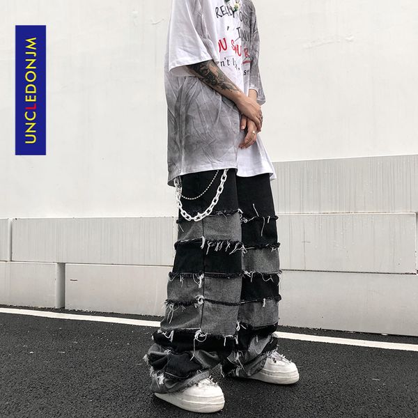 

uncledonjm tassel pants mens fashion brand ins pendant wide leg hip hop lazy wind jeans couples loose jeans men n06 201111, Blue