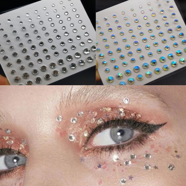 Adesivo per tatuaggio in cristallo Glitter Eyeliner Sopracciglio Trucco Viso Occhi Diamante Tatuaggio temporaneo Adesivi per eyeliner 3D con strass rock