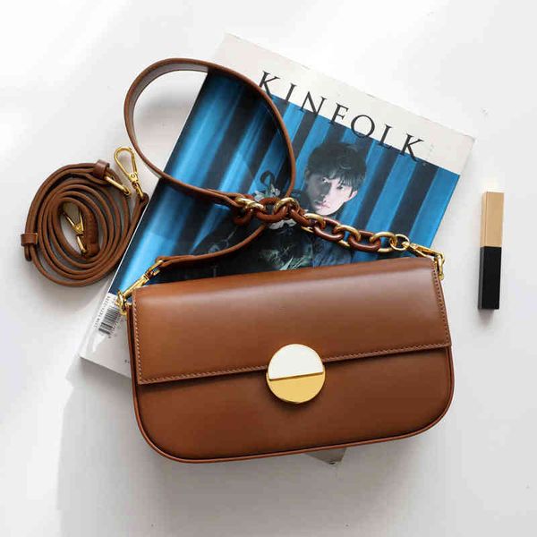 

designers bags 2022 round lock acrylic chain one shoulder women's bag armpit versatile new leather small square