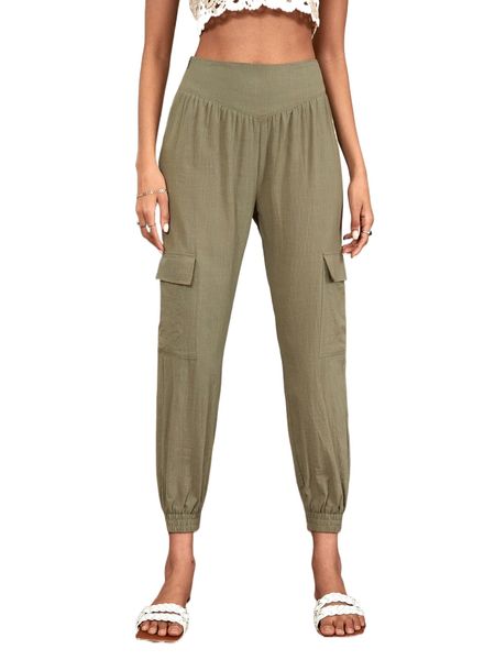 

solid flap pocket pants v9dt#, Black;white