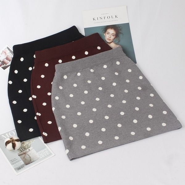 

bygouby thick women autumn winter pencil skirt thick warm polk dot long knitted sweater skirt female black skirt y200326