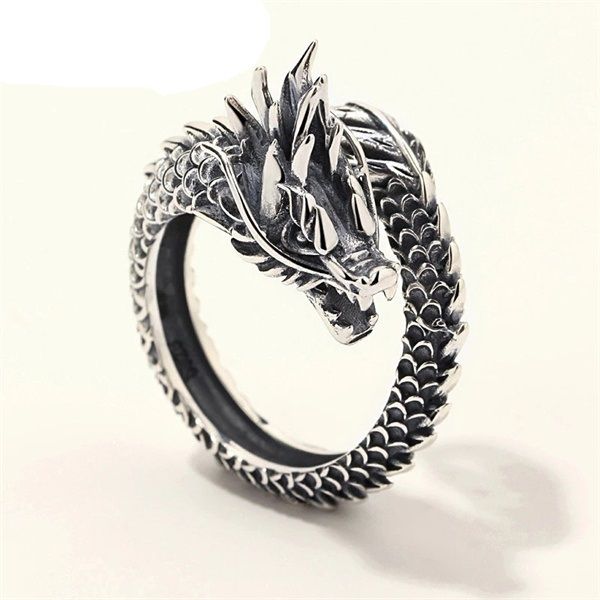 

european and american retro band rings fashion gothic punk antique dragon open ring boyfriend gift party ab862, Silver